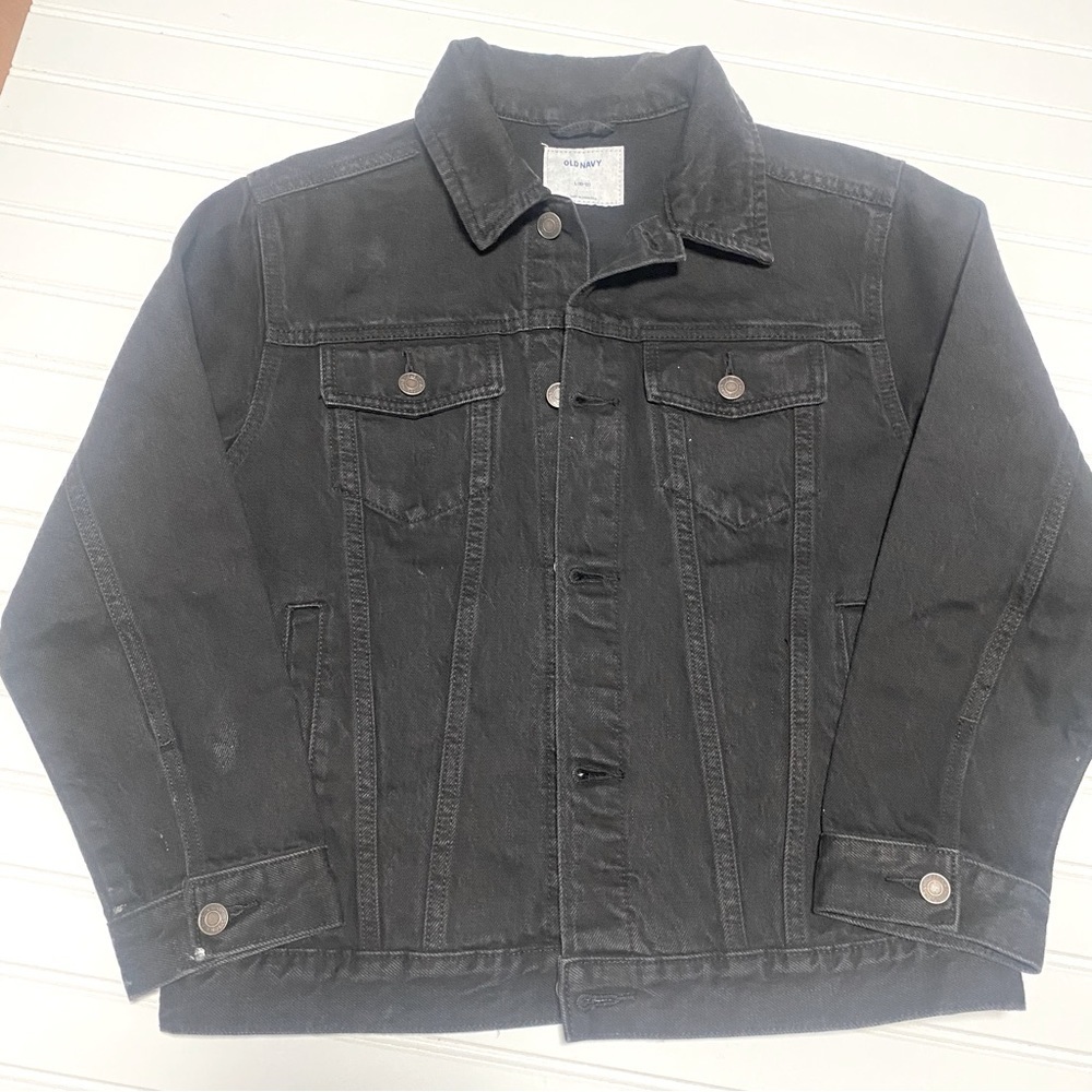 Old Navy Long Sleeve Denim Jean Jacket Black Wash Girls Size Large (10-12)